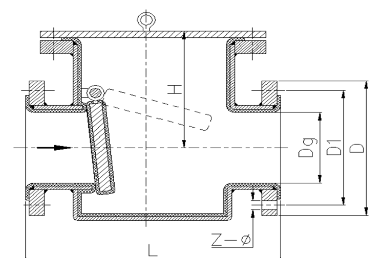 臥式襯膠止回閥結(jié)構(gòu)簡圖
