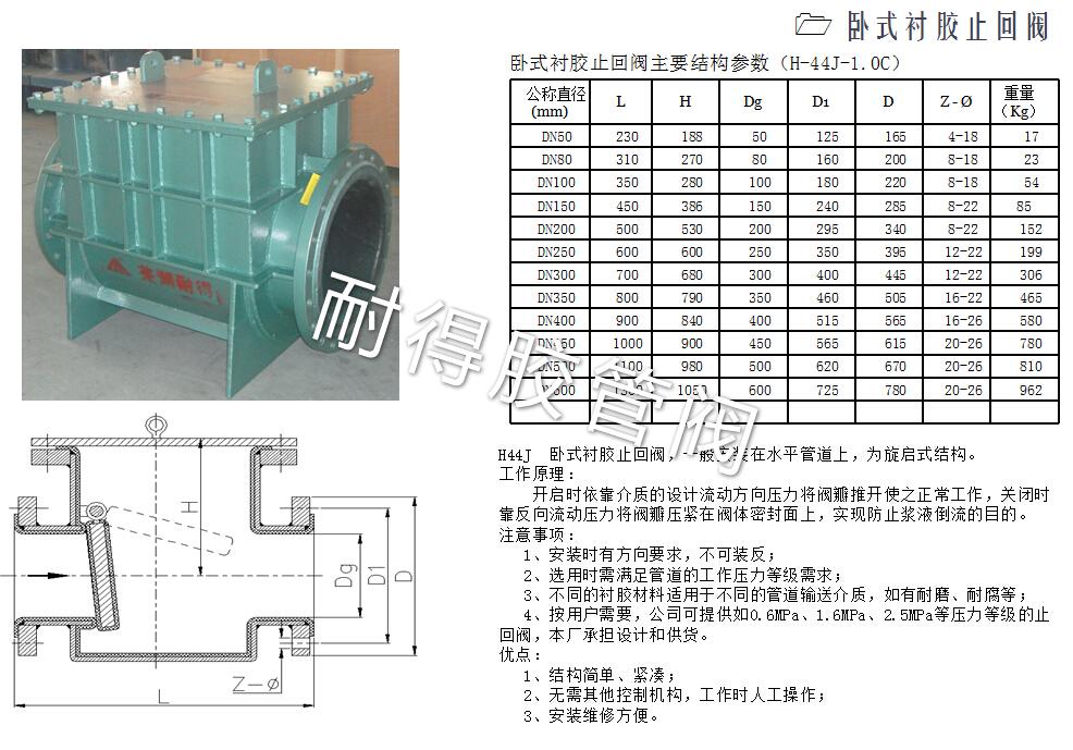 臥式襯膠止回閥圖片和相關(guān)參數(shù)